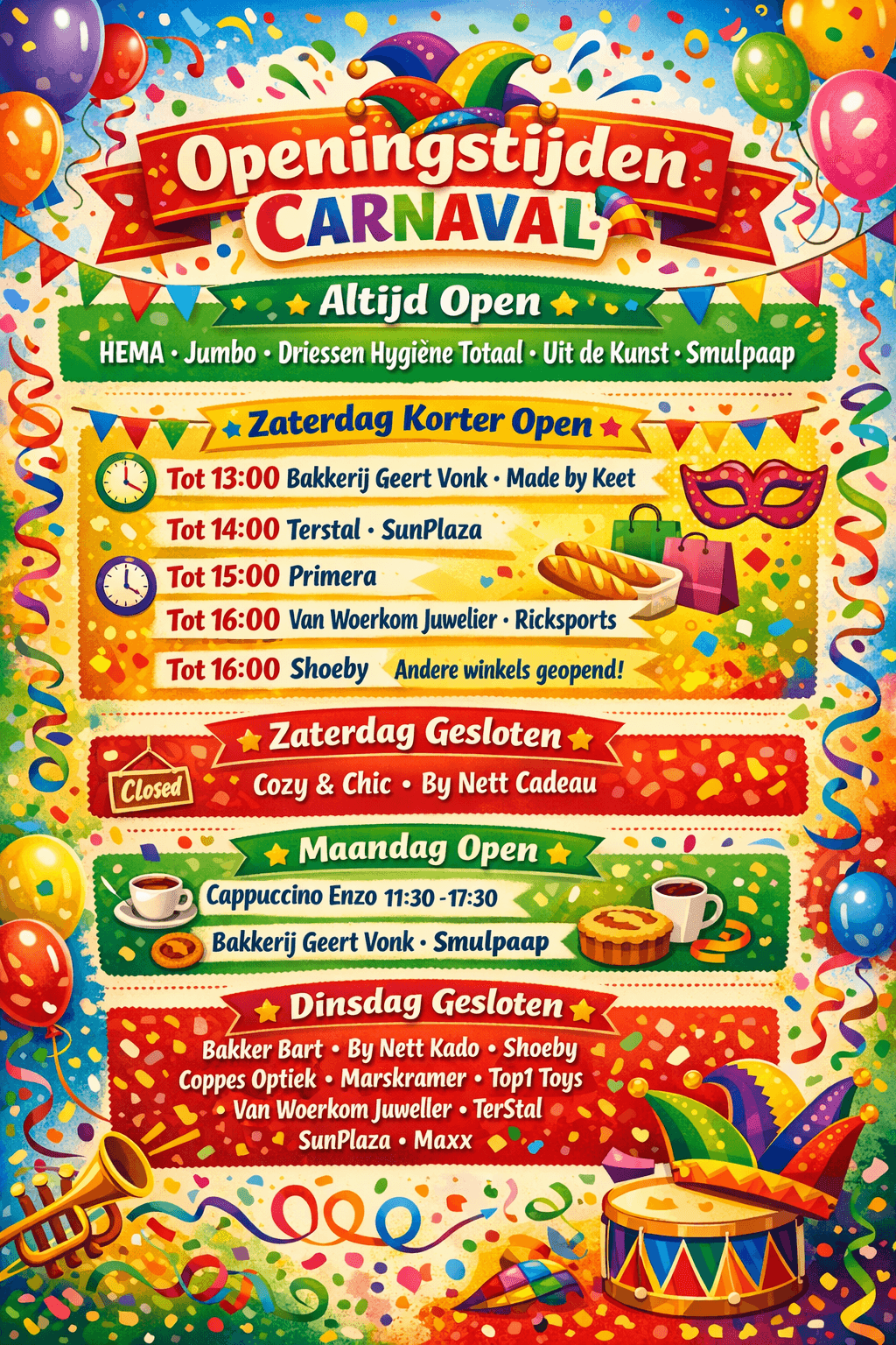 Openingstijden van Carnaval 2026